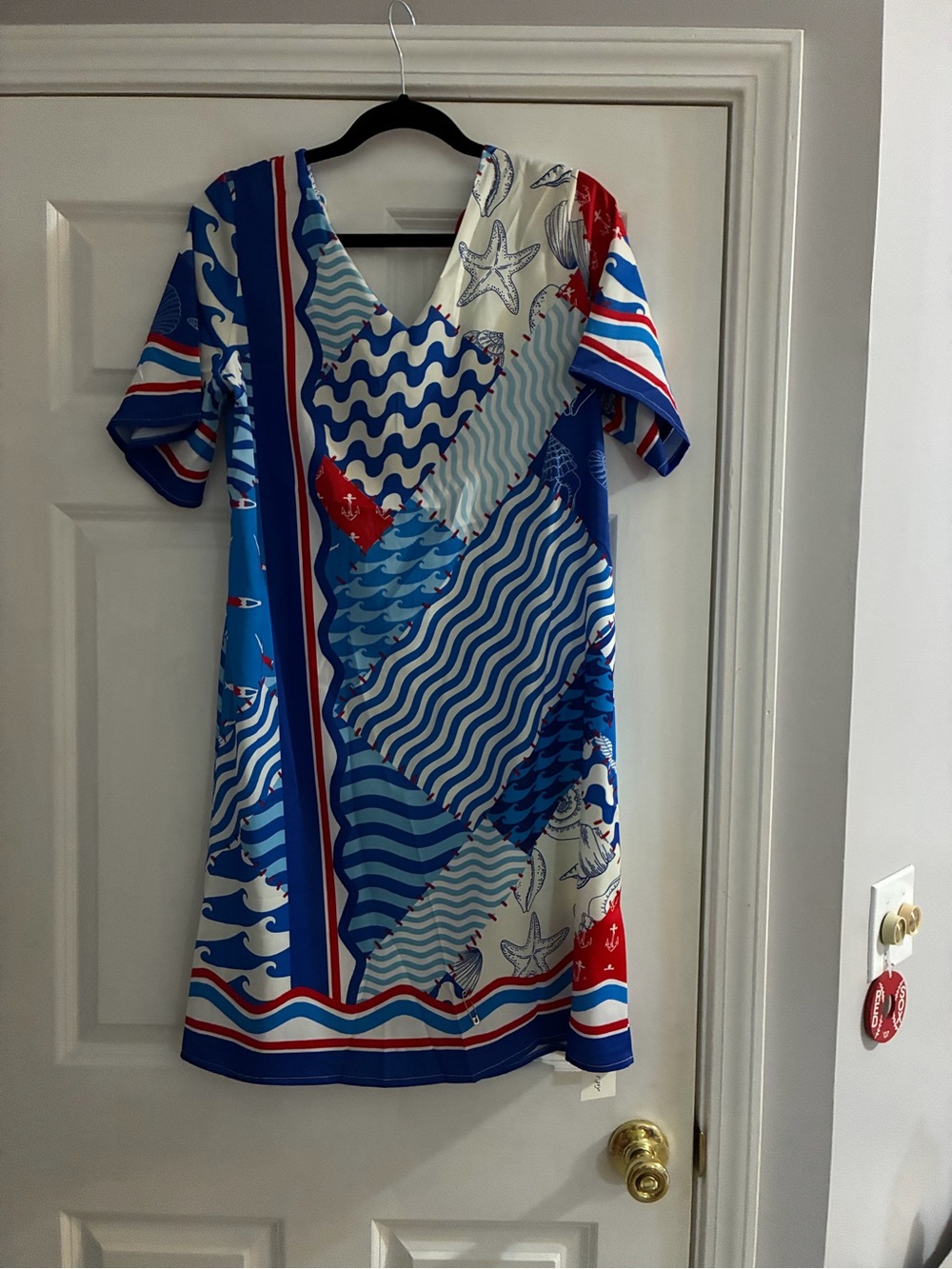 Adore Blue, White & Red Patchwork Nautical Swim Coverup